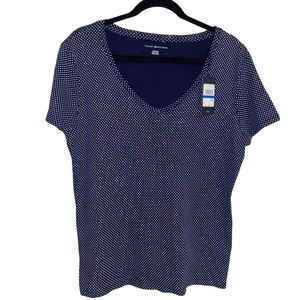 Tommy Hilfiger NWT navy blue polka dot v-neck short sleeve shirt, cute! Size XL